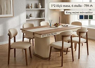 Masa və 6 stul dəsti - Ölçü: 1×2 m masa - Komplekt: 1 masa + 6 stul -