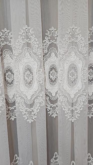 boynu güllü: Zərif krujeva tül pərdə - Material: şəffaf tül üzərində sıx reliefli — 4