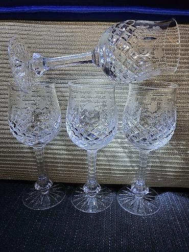 Čaše: Case kristal,gravura za vino 80te.god. Masivne case kristal za vino — 1