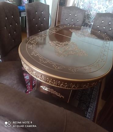 yemek stol: Qonaq otağı üçün, İşlənmiş, Açılan, Oval masa, 6 stul — 2