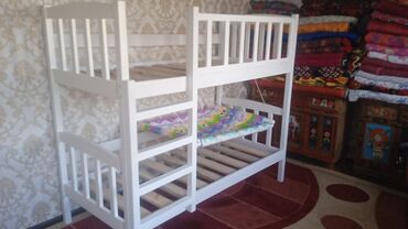 мебель беш сары: Двухъярусная детская кровать, Новый, Натуральное дерево, цвет - Белый at lalafo.kg мебель беш сары: Двухъярусная детская кровать, Новый, Натуральное дерево, цвет - Белый