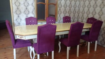 sutul: Qonaq otağı üçün, İşlənmiş, Açılmayan, Kvadrat masa, 8 stul