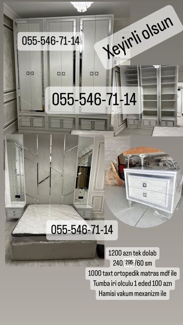 Yataq otağı dəstləri: İkinəfərlik çarpayı, Dolab, 2 tumba, Yeni