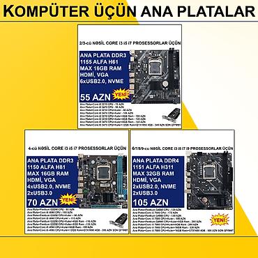 Ana platalar: Kompüter üçün Ana Platalar ⭐DDR3 LGA 1155 Alfa H61 (Yeni) - 55 AZN — 1