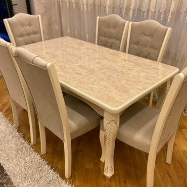 qonaq otağı masa: Qonaq otağı üçün, Yeni, Açılan, Dördbucaq masa, 6 stul, Azərbaycan