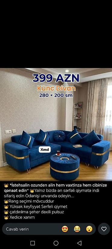 Mebel: Künc divan, Yeni, Şəhərdaxili pulsuz çatdırılma — 2