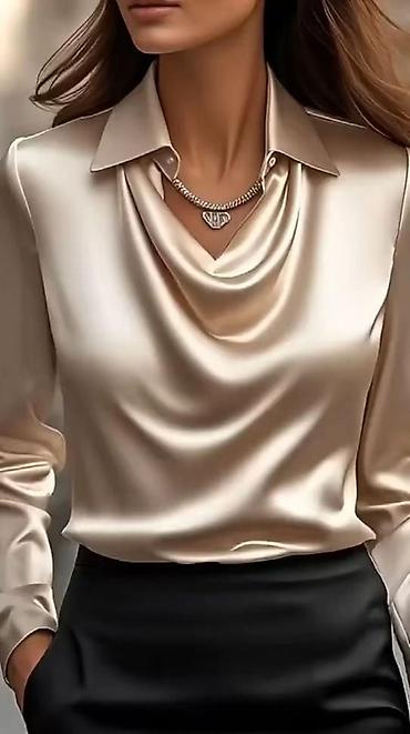 Košulje: 💫Elegantna satenska košulja sa drapiranim (vodopad) izrezom - — 1