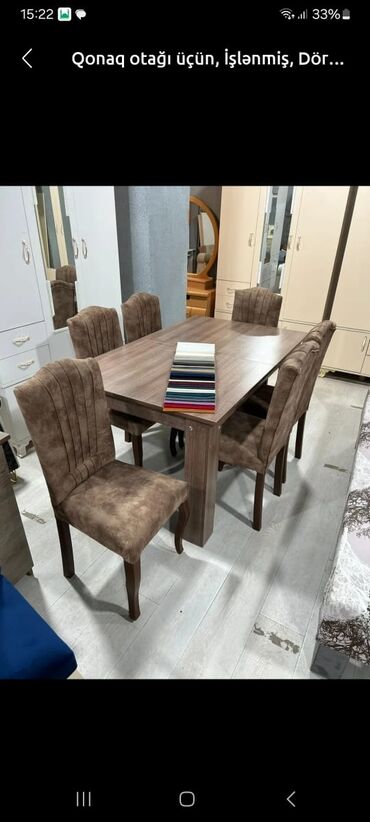 metbex ucun stol stullar: Qonaq otağı üçün, Açılmayan, Dördbucaq masa, 6 stul
