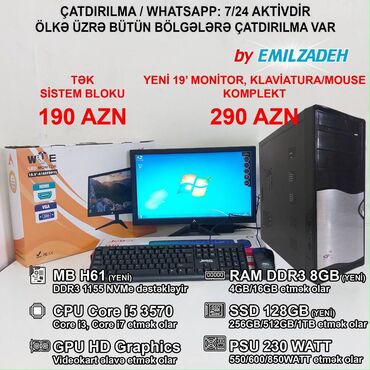 Masaüstü kompüterlər və iş stansiyaları: Masaüstü Kompüter "Qori DDR3 1155 H61/Core i5 3570/8GB Ram/128GB SSD"