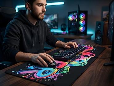 desk: Böyük Oyun Mauspadı 80x30 cm (Gaming Mouse Pad / Desk Mat) – Neon — 2