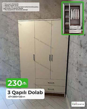 Dolablar: 3 qapılı geyim dolabı - Ölçü: 47×200×120 sm - Material: 18 mm laminat — 1