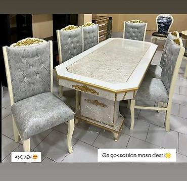 ucuz masalar: Qonaq otağı üçün, Yeni, Açılmayan, Dördbucaq masa, 6 stul — 1