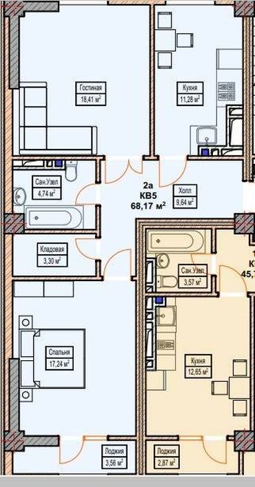 1 комнатная квартира город ош: 2 комнаты, 68 м², Элитка, 7 этаж, ПСО (под самоотделку)