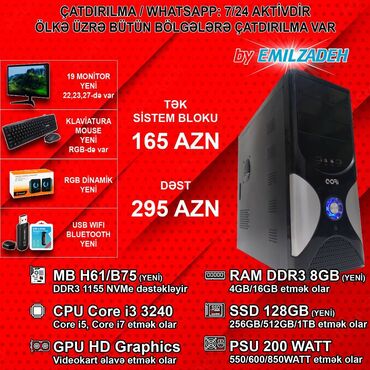 Masaüstü kompüterlər və iş stansiyaları: Sistem Bloku "Qori DDR3 1155 H61/Core i3 3240/4GB Ram/128GB SSD" Ofis