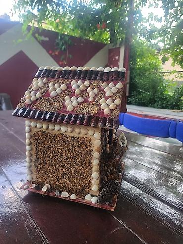 bag ucun dekorlar: Dekorativ quş evi – əl işidir - Materiallar: təbii çınqıl daşları — 5