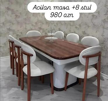 Açılan yemək masası + 8 ədəd stul dəsti - Masa: Açılan (genişlənən)