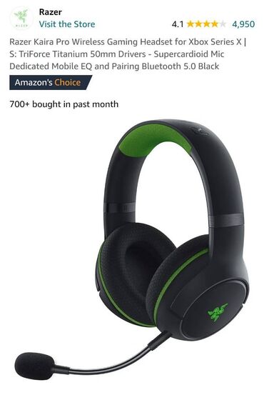 amazon: Razer Kaira Pro Wireless. Xbox S/X uyğundur. Az istifadə olunub