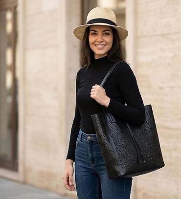 fred perry srbija: 👜Ženska torba – crna tote šopper torba - Materijal: veštačka koža sa — 1