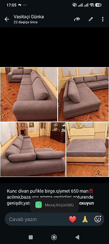 Kunc divan pufikle birge.qiymet 650 man‼️acilmir,baza yox,amma