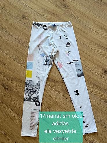 Джинсы и брюки: Adidas qadın taytı, S/SM ölçü. - Rəng: ağ baza üzərində çoxrəngli — 1