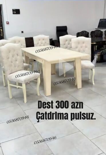 Masa və oturacaq dəstləri: Qonaq otağı üçün, Yeni, Açılmayan, Dördbucaq masa, 6 stul — 13