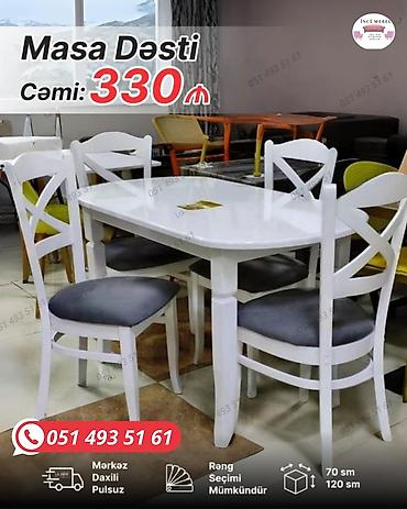 tek stolar: Mətbəx üçün, Yeni, Açılmayan, Dördbucaq masa, 4 stul — 1