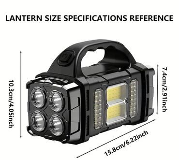 Döşəmə: Günəş panelli LED+COB daşıma fənəri Ölçülər: - Uzunluq: 15.8 sm (6.22