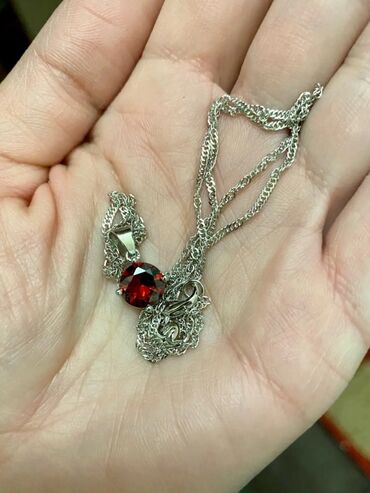 Наборы украшений: Комплект из серебра 925 пр💫. серьги + цепочка с кулончиком. вставка — 13