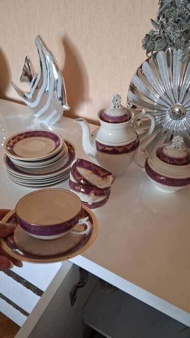 first class cay: Çay dəsti, rəng - Ağ, Farfor, Bohemia, 6 nəfərlik, Almaniya