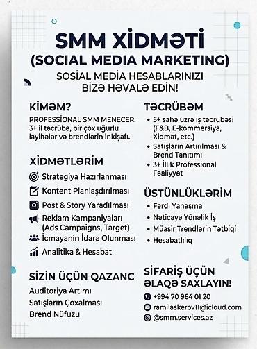 ofis menecer: SMM menecer tələb olunur, 18-29 yaş, 3-5 illik təcrübə — 1