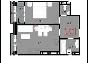 жк бруклин бишкек: 1 комната, 49 м², Советская/Скрябина Элитка, 5 этаж, ПСО (под самоотделку) — 2