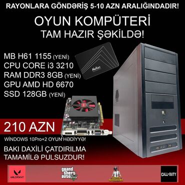 Masaüstü kompüterlər və iş stansiyaları: Oyun üçün Kompüter "Gaming Core i3 3210 AMD HD6670 128GB SSD” ⭐Tək — 3