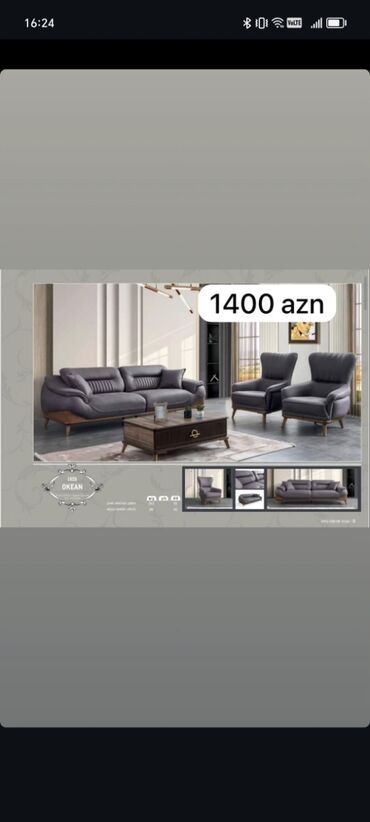 Divan və kreslo dəstləri: Yeni, Divan, 2 kreslo, Bazalı, Açılan — 6