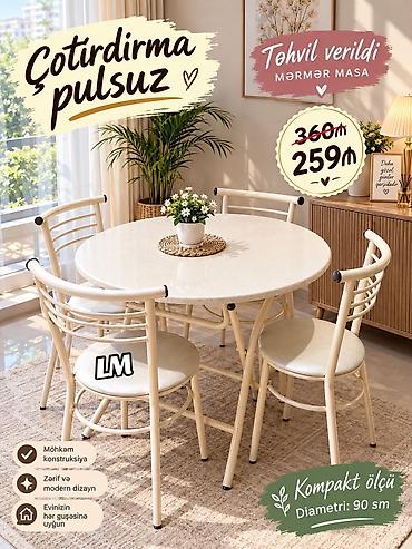 sdullar: Yeni mərmər masa dəsti – qatlanan masa + 4 stul - Masa: dairəvi — 1
