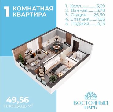 однокомнатная квартира цум: 1 бөлмө, 50 кв. м, Элитка, 9 кабат, ПСО (өзү оңдоп түзөтүп бүтүү үчүн)