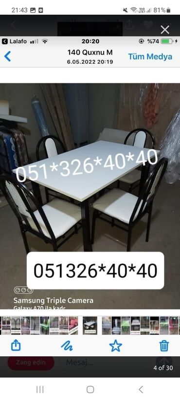 Masa və oturacaq dəstləri: Qonaq otağı üçün, Yeni, Dördbucaq masa, 4 stul — 16