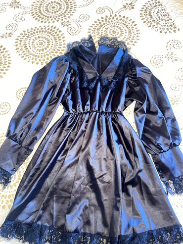 черное платье размер 38: Повседневное платье, Осень-весна, Средняя модель, Шелк, M (EU 38)