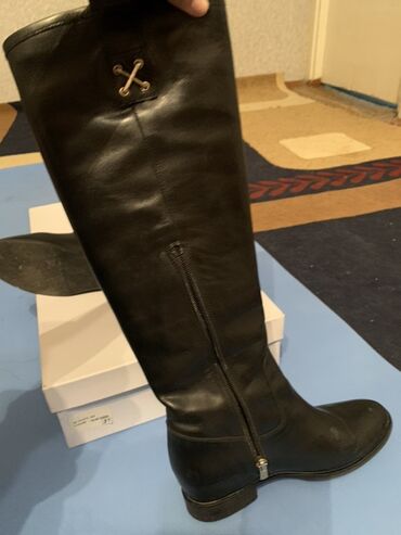 прокат национальных костюмов для детей: Высокие женские сапоги из натуральной кожи - Цвет: черный (на коробке