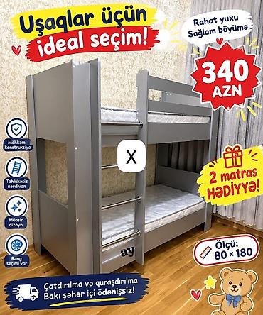 Uşaqlar üçün iki mərtəbəli çarpayı – ideal seçim! - Ölçü: 80 x 180 -