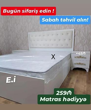 buğda qiyməti: Ağ rəngli iki nəfərlik yataq dəsti - Yumşaq, düyməli başlıq (kapitone — 1
