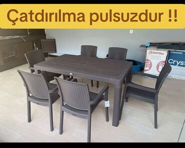 metbex masa ve oturacaqlar: Yeni, Dördbucaq masa, 6 stul, Açılan, Skameykalar ilə, Plastik, Türkiyə