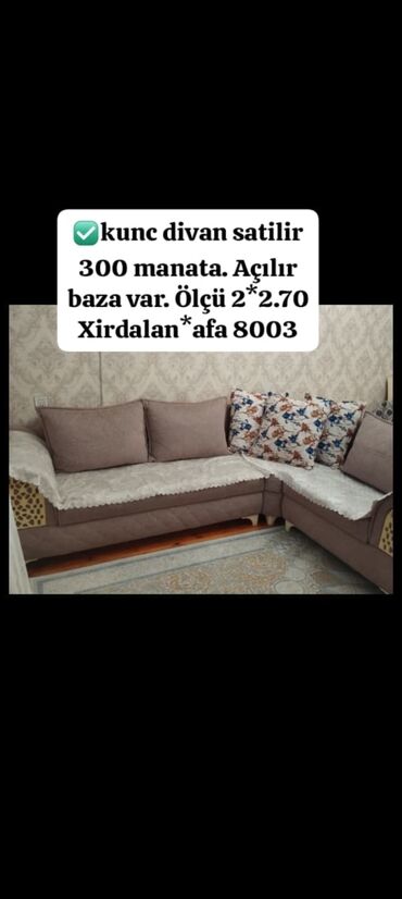 Quruducular: ✅kunc divan satilir 300 manata. Açılır baza var. Ölçü 2*2.70