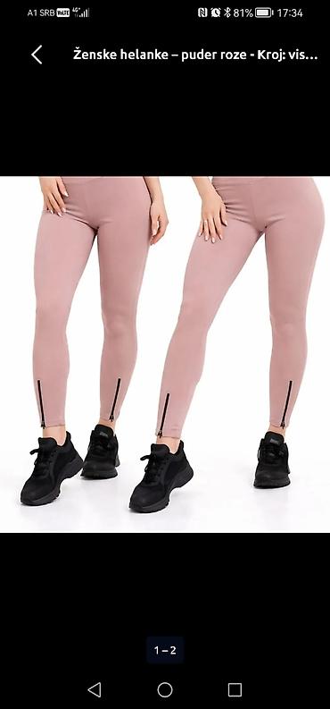 helanke za odrasle: Ženske sportske/fitness helanke – puder roze - Kroj: visok struk — 6