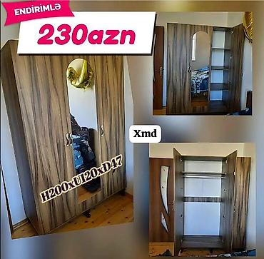 Üç qapılı paltar şkafı – endirimlə 230 AZN. - Material: ağac naxışlı