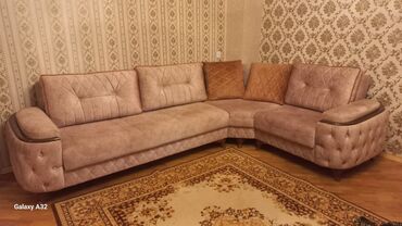 mebel ustu: Угловой диван, Б/у, Раскладной, С подъемным механизмом, Велюровая ткань, Нет доставки