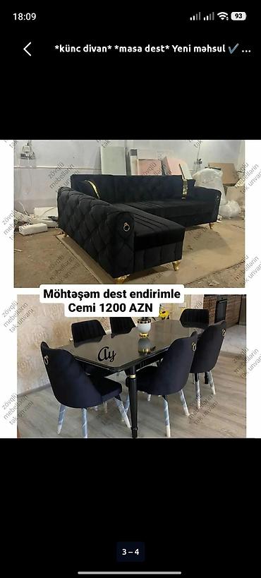 yazi stolu: Künc divan və yemək masası dəsti - Dəst: 1 ədəd künc divan + yemək — 1