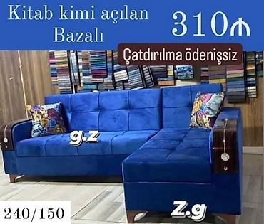 l divan: Mavi rəngli L formalı künc divan - Kitab kimi açılan mexanizm - — 1