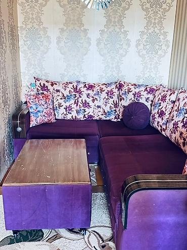 künc masa: Bənövşəyi künc divan dəsti + təkərli stol/puft - Forma: L şəkilli — 6