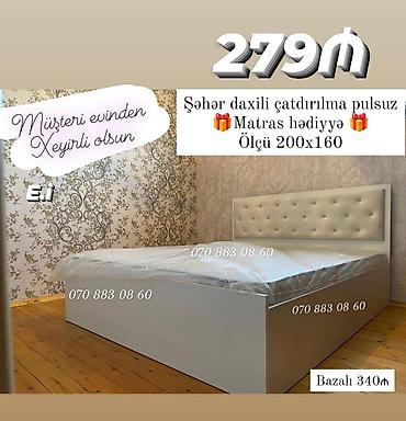 Ağ rəngli, müasir dizaynlı iki nəfərlik çarpayı. - Ölçü: 200x160 sm -