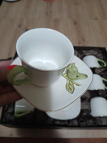 kanta za drva: Porcelanski set šoljica za espresso/kafu sa tanjirićima – 6 delova - — 5